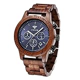 VICVS Herren Natur Hölzerne Uhr Multifunktionale Quartz Analog Armbanduhr mit Kalender Anzeige Chronograph-Funktion Hölzerne Armband für Männer (Sandalwood)