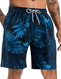 APTRO Herren Badehose Lang Badeshorts Schnelltrocknend Boardshorts Freizeit Short Blätter Dunkelblau MK288 L
