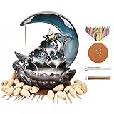 Mond-Rückfluss-Räuchergefäß, Lotusblatt-Teich, Keramik-Räucherhalter, Wasserfall-Räuchergefäß, Kegelstabhalter für Heimdekoration, Geschenk mit 20 Räucherkegeln