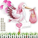 Klapperstorch SET zur Geburt Baby,Baby Geburt Klapperstorch Set,Kazaigou Storch Geburt für Draussen,Klapperstorch Zur Geburt Draußen,Holzstorch Zur Geburt,Storch Geburt Storch für Draussen