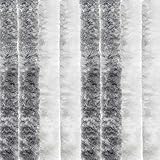 EXPLORER® Flauschvorhang 90x200 cm Wohnwagen Türvorhang für Wohnmobil/Balkontür Vorhang aus Chenille als Insektenvorhang Flausch Fliegenvorhang Camping Terrassen Tür Fliegenschutz Silver/White