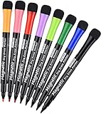 Willingood Whiteboard Marker, Magnetisch Whiteboard Schwamm mit Stifte, 2 in 1 Kreidemarker mit 8 Farben, Trocken Abwischbar, Rundspitze 1-2mm, Perfekt für Zuhause Schule Büro