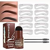 moulis Augenbrauen Stempel, Augenbrauen-Stempel-Set, Wiederverwendbares Makeup Brow Stamp Brauenpuder mit 10 Schablonen & 2 Stift Pinsel, One Step Shaping Kit (Hellbraun)