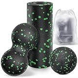 Kisvic Faszienball und Klein Faszienrolle, Massageball Set Relieve Stress and Relax Tight Muscles, Duoball für Wirbelsäule Fuß Nacken und Rücken (Grün)