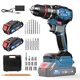Akkuschrauber Bürstenlose Motor, Akku Bohrmaschine 21V Set mit 2 Akkus 2.0Ah, 20+3 Drehmomentstufen Akkuschrauber Set, 2-Gang, LED-Licht, 26 Tlg Zubehör und Koffer, Für Reparatur & DIY