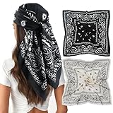 vimate Bandanas Schals-2 Pcs 90x90 Quadratisch Klassisch Schwarz Weiß Paisley Muster Sei Wie Kopftücher für Damen Haar (2 Pack-C)