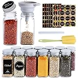 Kuro-sagol Gewürzgläser 12er Set, Gewürzgläser Eckig 120ml Gewürzdosen Gewürzstreuer Glas Gewürzbehälter Gewurzglaserset mit Streueinsatz Etiketten Trichter Marker Bürste- Spice jars