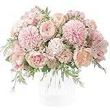 KIRIFLY Künstliche Blumen,Unechte Blumen Deko Künstlich Pfingstrose Gefälschte Seide Hortensien Dekoration Plastik Nelken Blumenarrangements Hochzeit Blumenstrauß(Rosa)