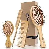 Bambus Haarbürste und Kamm Set, Eco-Friendly Natural Bamboo Paddle Haarbürste Set Kopfhaut Massage für Frauen Männer und Kinder-Combetter
