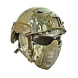 MH Taktik Fast Helm kombiniert, Mit Faltbarer Gehörschutz Halbgesichts Netz Maske und Goggles für Airsoft Paintball CS Game