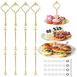 PANGTON VILLA Etageren Stangen Set, 4 Sets Basicon Etagere Bausatz, Metallstangen Etagerenhalter Mittellochausstech 2 bis 3 stufig für Hochzeitstorte Tortenhalter Tortenständer Torten Etagere