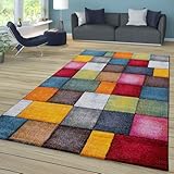 TT Home Wohnzimmer Teppich Bunt Kurzflor Wohnzimmerteppich Meliert 3D Optik Geometrisch, Farbe:Bunt, Größe:80x150 cm