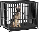 BingoPaw Hundekäfig XXL Transportbox Schwerlast: Hundebox für Zuhause große Hunde Metall Hundezwinger Indoor Outdoor Hundetransportbox mit 3 Türen, 4 Rollen und Bodenschale, 117x84x86.5cm
