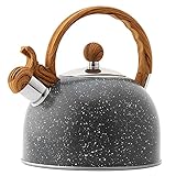 Flötenkessel, Herd, 2,5 l, Edelstahl-Teekanne mit lauter Pfeife, rost- und hitzebeständig, Holzgriff für Kaffee, Milch usw., Gas elektrisch anwendbar (Farbe: 2,5 l) (2,5 l)