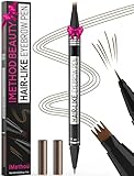 iMethod Microblading Augenbrauenstift - Eyebrow Pencil 2-in-1 Dual-Ended Augenbrauenstift mit 4-Zinken-Micro-Gabelspitzen-Applikator & präziser Pinselspitze erzeugt natürliche Augenbrauen, Braun