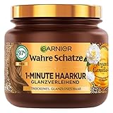 Wahre Schätze Glanzverleihende 1-Minute Haarkur für trockenes und glanzloses Haar, Mit Arganöl und Cameliaöl für Glanz und Geschmeidigkeit, Vegane Formel, 1 x 340 ml