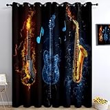 Srigzcaly Verdunkelungsvorhänge Abstraktes Feuer Wasser Noten Instrumente Polyester Gardinen Thermo Kälteschutz Blickdicht Ösenschal Bunt für Wohnzimmer Schlafzimmer, 2er Set, 214 x 91.5 cm (H x B)