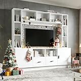 Gxffipw TV Wohnwand Wohnzimmer Set mit Vitrine und Schubladen für Fernseher bis zu 60 Zoll, Wohnwand Weiß Wohnzimmer Möbel Set mit TV Schrank und 11 Staufächer, Wohnzimmerschrank, 180x35x170 cm