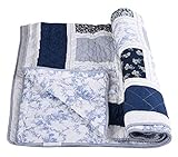 Tagesdecke Patchwork Decke 150x200cm Blau Weiss Sofadecke Plaid Landhausstil Quilt Überwurf kds036 Palazzo Exklusiv