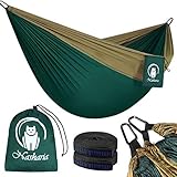 Nasharia Reise Camping Hängematte - 275 x 140 cm Atmungsaktiv, Schnelltrocknendes 210T Nylon Spinning - Fallschirmmaterial - 2 x Premium Karabiner, 2 x Nylon-Schlingen | Für Outdoor Drinnen Garten