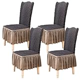 Stuhlhussen für Esszimmer, Stretch-Stuhlhussen mit Rock, abnehmbar, waschbar, Küchenstuhlschoner, Bezug-Set für Zuhause, Party, Hochzeit (Nähte, Grau, 4 Stück)