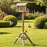 zooprinz Vogelhaus mit Ständer - Vogelfutterspender mit Sitzstangen und Schutzdach für Wildvögel – witterungsbeständig und langlebig – Vogelhaus mit stabilem Ständer