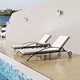 ARKEM Sonnenliegen mit Tisch Poly Rattan Braun Gartenliege Wetterfest Gartenliegen Strandwagen Liege Sonnenliege Mit Tisch Sonnenliege Set
