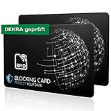 DEKRA geprüfte RFID Blocker Karte I Neuste E-Field Störsender-Technologie - zum Schutz vor Datendiebstahl I extra dünne Karte mit 0,8 mm für jede Geldbörse I Kartenschutz I NFC Schutz (2er Set)