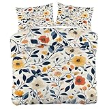 YZQGLHP Retro-Blumen Bettwäsche 240x260cm, Äste und Blätter Bettbezug Wendebettwäsche, Weich Mikrofaser Bettwäsche-Sets mit Reißverschluss und 2 Kissenbezüge 80x80cm