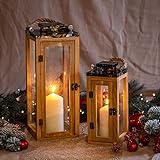 Gadgy® Holzlaternen 2er Set Laternen groß für Innen und Außen | Windlicht groß | Laterne Deko | Kerzenständer Holz | Haustür Deko | Windlicht Glas Set | Laterne Holz Weihnachten Deko