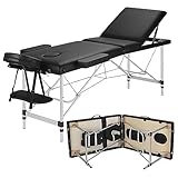 VORSCH Mobile Massageliege 3 Zonen, Massagetisch klappbar höhenverstellbar, tragbare Massagebank, Kosmetikliege, aus Aluminium, mit Kopfstütze Armlehnen Handablage Tragetasche, Schwarz