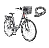 TELEFUNKEN E-Bike 28 Zoll Elektrofahrrad Alu mit 7-Gang Shimano Nabenschaltung, Pedelec Citybike mit Fahrradkorb, 250W, 36V Lithium-Ionen-Akku, RC657 Multitalent anthrazit + ‎Sekura Fahrradschloss