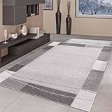 Taracarpet Moderner Kurzflor Designer-Teppich für Wohnzimmer Schlafzimmer und Kinderzimmer Bordüre Grau 200x280 cm
