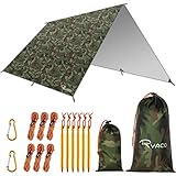 RYACO Tarp 3x3 m Wasserdicht Zeltplane Ultraleicht mit ösen + 6 Erdnägel + 6 Seilen, Anti-UV Schnee Regen Schutz Leicht Kompakt für Hängematte Camping Wandern Picknick Reisen Outdoor Aktivitäten