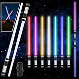 2PCS Laserschwert Kinder,2 in 1 Duell Lichtschwert,Star Wars Lichtschwert,Doppelklingen Laserschwert, Duell Lichtschwert,RGB 7 Farben Laserschwert mit Licht und Sound,Cosplay Spielzeug für Kinder