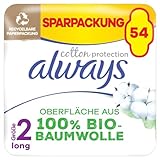 Always Ultra Binden Damen Gr. 2, Long, 54 Damenbinden mit Flügeln (3 x 18 Stück), Monatspaket, Organic Cotton Protection, sicherer Schutz und Oberfläche 100% Bio-Baumwolle