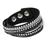 Unique Gems Damen Strass Armband Wickelarmband Kristalle schwarz weiß edles Alcantara Nieten mit Druckknöpfen zum verstellen