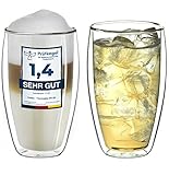 Creano doppelwandiges Thermoglas 400ml „DG-SH“, großes Doppelwandglas aus Borosilikatglas, doppelwandige Kaffeegläser, Teegläser, Latte Gläser 2er Set