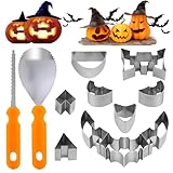 HOMURY 12 Stück Halloween Kürbis Schnitzset Edelstahl Kürbis Schnitzwerkzeug Set mit Ausdrucksschnitzform, DIY Kürbis Carving Tools Pumpkin Carving Kit für Kinder und Familie Kürbis Schnitzset