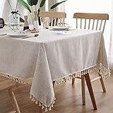 Dremisland Tischdecke Rechteckige Quaste Tischtuch Beige Baumwolle Leinen Tischdecke Abwaschbar Staubdicht Couchtisch Tischdecken für Küche Picknick Tischdekoration (Beige, 140 x 220 cm)