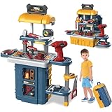 FORMIZON Werkzeugkoffer Kinder Werkzeug, 46 Stück Kinder Werkbank Set, Werkzeug Spielzeug Set mit Spielzeug Bohrmaschine, Kinder Rollenspiel Bank Lernspiel Geschenk für Kinder 5 6 7 8 Jahre