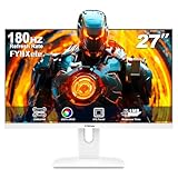 FYHXele Gaming Monitor White 27 Zoll 2K 180hz QHD (2560X1440) IPS 1ms MPRT 16:9 Weiß PC Monitor Eingebaute Lautsprecher Unterstützung 144hz/165hz/180hz AMD Freesync Premium Display DP1.4 HDMI2.0 VESA