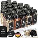 24er Set Gewürzgläser Eckig mit Streueinsatz - mit 324 Deutsch Wasserfeste Label - 120ml Luftdichte Gewürzgläser Schwarz - Gewürzstreuer Glas Organizer - Gewürzbehälter Spice Jars - Gewürzdosen Set