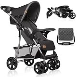 LIONELO Emma Plus Kinderwagen bis zu 15 kg, Kindersportwagen, leicht modern klein Buggy mit Liegeposition, zusammenklappbar, große Räder, großer Korb, Tasche Stone