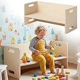 Bellabino Aki Kindersitzbank - 2in1 Kinderbank/Kindertisch aus Holz Natur - Montessori Wendebank für Kinderzimmer - multifunktionaler Kinderhocker mit 3 Sitzhöhen aus Birke - Hocker 80 x 35 x 35 cm