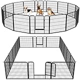 Yaheetech 16 eckig Welpenauslauf 80cm hoch Freigehege Metall Laufstall mit 2 Tür Hundelaufstall für Hund Zaun Gitter Welpen Hasen Kaninchen