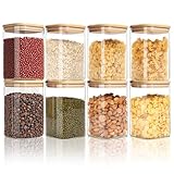 FoiiLiio 500ML Vorratsdosen Glas 8er Set Vorratsgläser mit Deckel Eckig Vorratsglas mit Holzdeckel Luftdicht Vorratsbehälter Set Glas Aufbewahrungsgläser Küche für Gewürze, Nuss, Körner