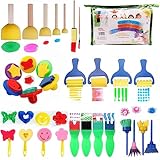 30pcs Schwammmalerei Pinsel Kit,Früherziehung Kinder Malen Set,DIY Bunte Schwammbürsten, Malpinsel Werkzeug Inklusive Musterpinsel, Schaum Pinsel,Kunsthandwerk Kinderspiel