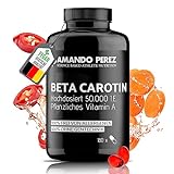 Amando Perez Beta Carotin Depot Bräunungskapseln - 180 VEGANE SOFTGELS mit 50.000 I.E - Vorstufe von Vitamin A hochdosiert Carotin Kapseln hochdosiert Bräune Beta Carotin hochdosiert Karottensaft