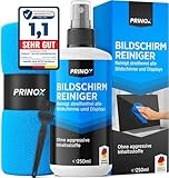 PRINOX Bildschirmreiniger Set 250ml mit Mikrofasertuch und Pinsel - Display Reiniger für Handy, Laptop und TV Displays (LCD, LED, OLED, QLED, TFT) gegen Fettflecken und Fingerabdrücke